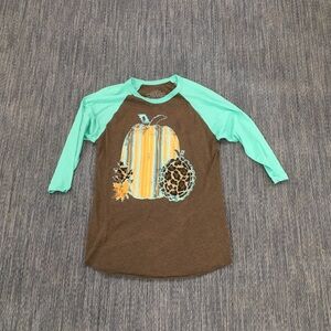 Raglan Sleeve Pumpkin Shirt - Brown and Aqua